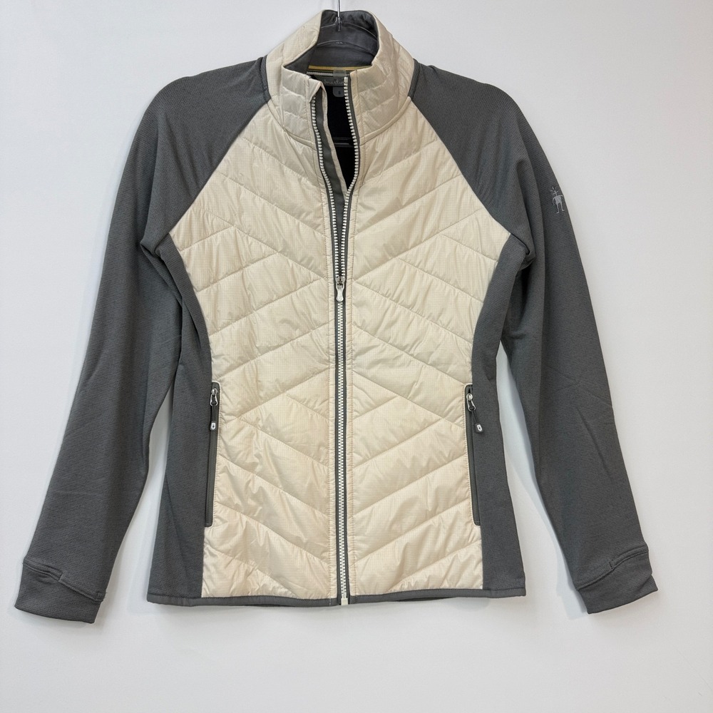 Smartwool Smartloft Hybrid Jacket Womens Small Gray Cream Merino‎ Wool Full Zip